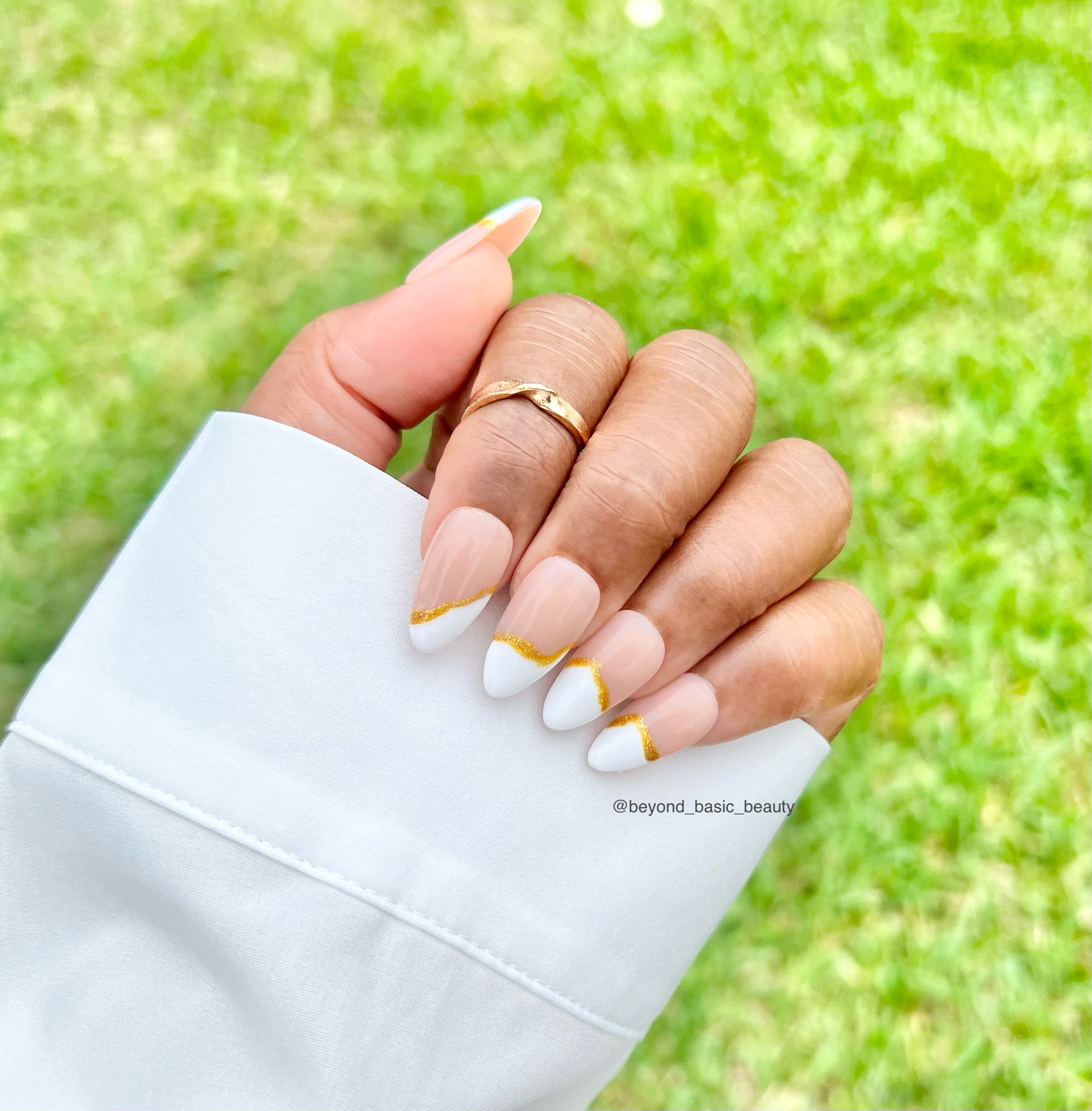 White Irregular French Gold Accent