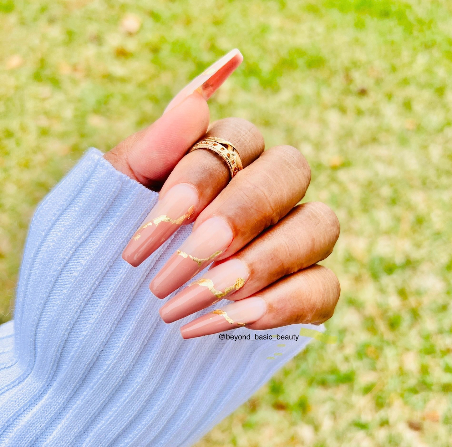 Nude Side French with Gold Detail